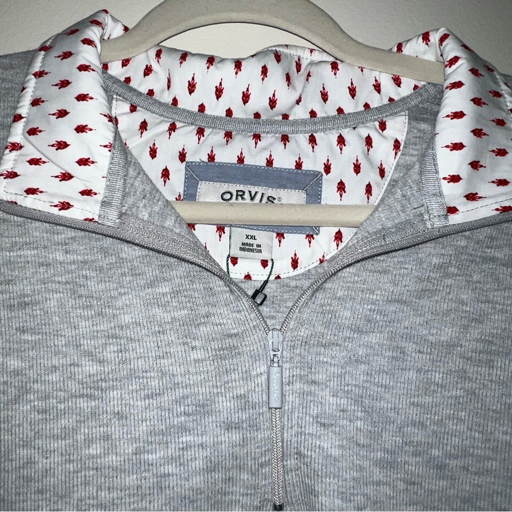 ORVIS Sandy Point ¼ Zip Pullover Sweatshirt Heather Grey Quarter Sweater NWT Red - Picture 7 of 12